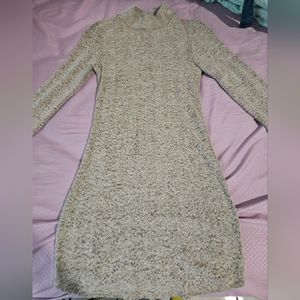 Mini beige dress with long sleeves, Size XS